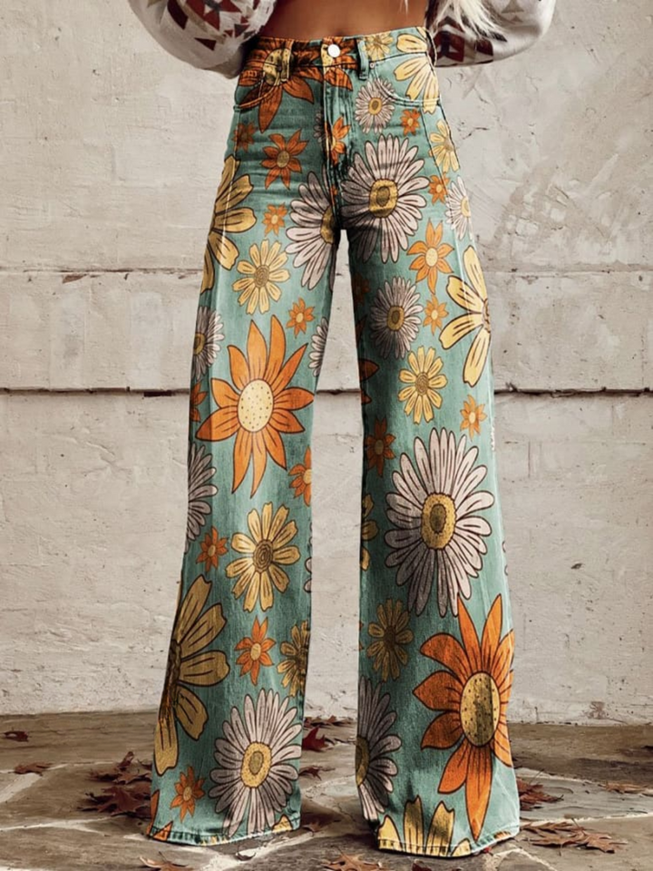 Tania™ | Brede bukser med blomster i vintagestil