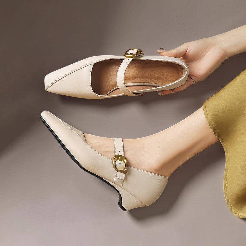 Zorae | Paneled Mary Jane Block Heel with Gold Buckle