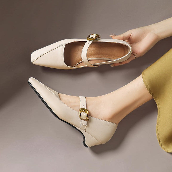 Zorae | Paneled Mary Jane Block Heel with Gold Buckle