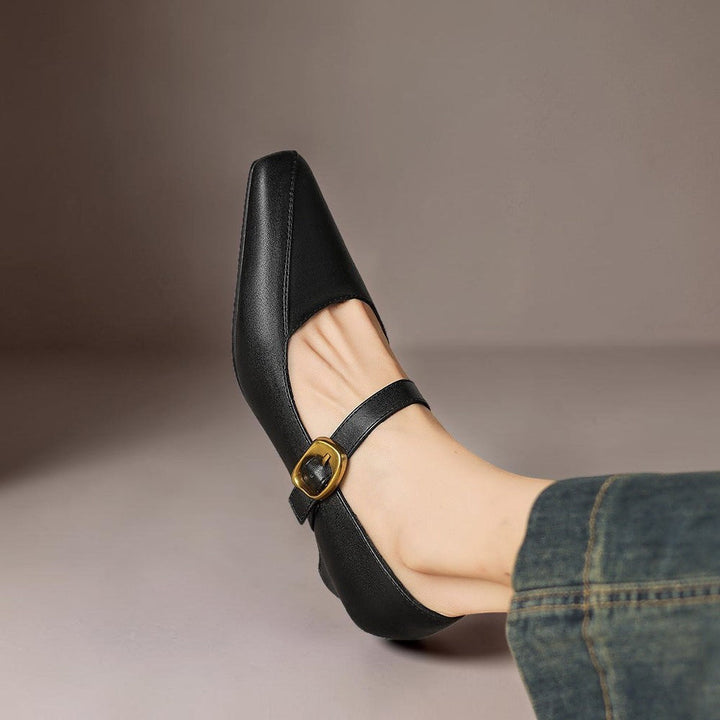 Zorae | Paneled Mary Jane Block Heel with Gold Buckle