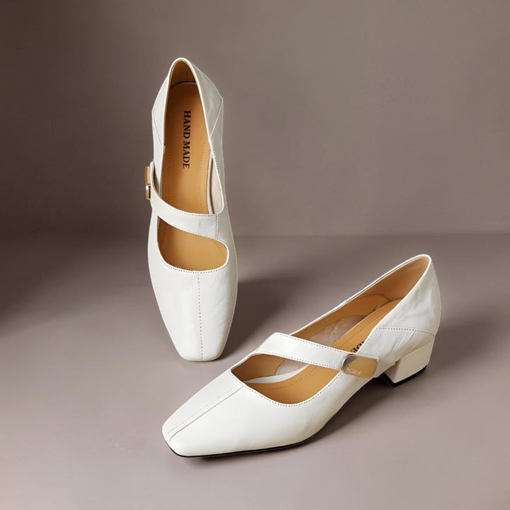 Quera | Chiseled Square-Toe Mary Jane Pump with Gold Bit