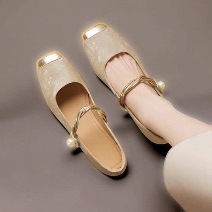 Iris | Square-Toe Mary Jane Pumps with Pearl Strap